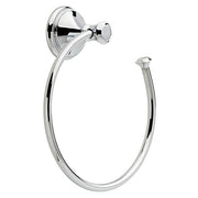 Chrome towel ring with curved oval design and wall-mounted circular backplate with knob attachment point.