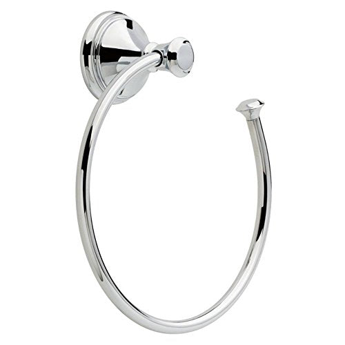 Chrome towel ring with curved oval design and wall-mounted circular backplate with knob attachment point.