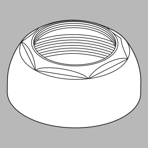 Chrome bonnet nut with ribbed top opening and rounded base, shown in technical illustration style.