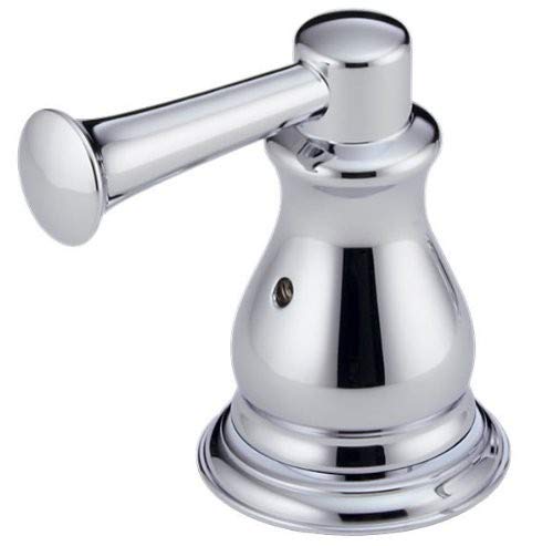 Chrome metal lever handle set for roman tub with cylindrical spout and bell-shaped base.