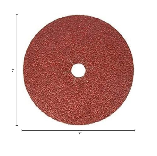 Round reddish-brown sanding disc with center hole, 7 inches diameter, coarse grit surface.
