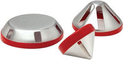 RIDGID plastic pipe deburring tool with red and silver cone-shaped heads in two sizes.