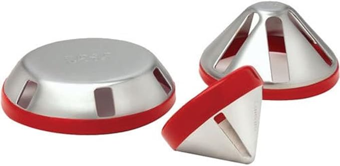RIDGID plastic pipe deburring tool with red and silver cone-shaped heads in two sizes.