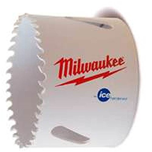 Milwaukee 2-1/2" bi-metal hole saw with serrated cutting edge and arbor attachment point.
