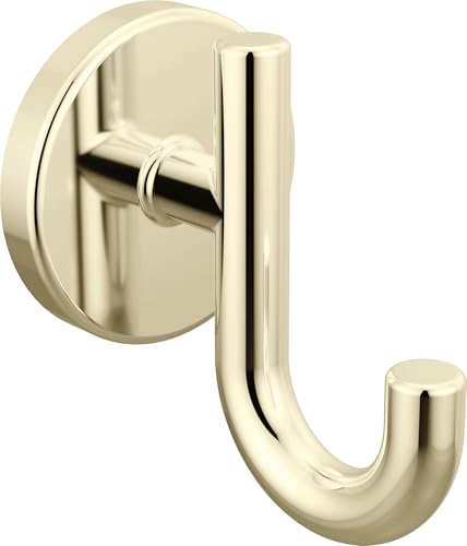 Polished nickel robe hook with curved J-shaped design and circular wall mount.