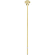Polished brass lift rod with round knob top and threaded bottom fitting for bathroom sink.