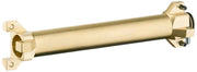 Brushed gold cylindrical shower shelf with square mounting brackets on each end and integrated connector port.