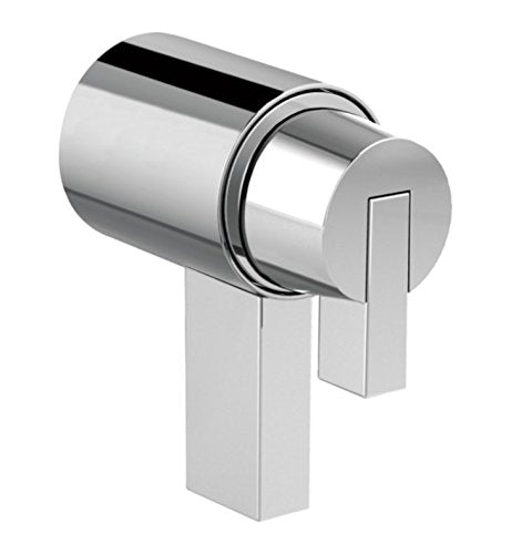 Chrome thermostatic valve with rectangular lever handle and integrated diverter for temperature control.