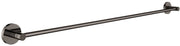 Dark graphite towel bar with cylindrical wall mounts on each end, approximately 32 inches long.