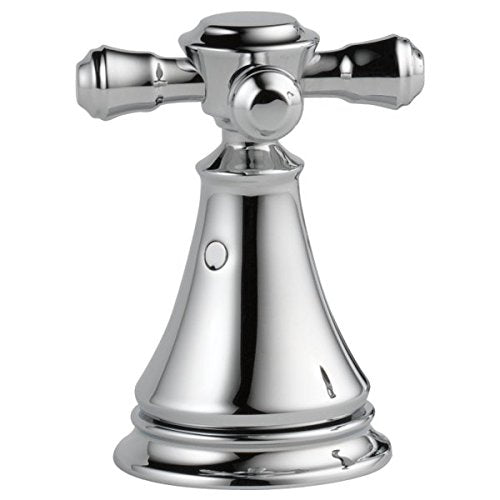 Chrome two-handle cross faucet with bell-shaped base and lever handles for deck mount installation.