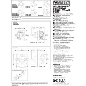 Delta R10000-IPWS pressure balance rough-in valve technical specification sheet with installation diagrams and dimensions.