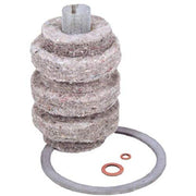 Cylindrical evaporator sleeve with stacked fiber layers, metal top connector, rubber seal ring, and two small copper washers.