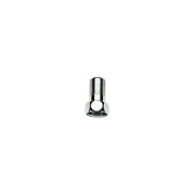 Chrome straight union connector with threaded inlet and flanged base for plumbing applications.