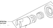 Chrome wall-mounted handshower holder with adjustable bracket and connecting ports shown in exploded view.