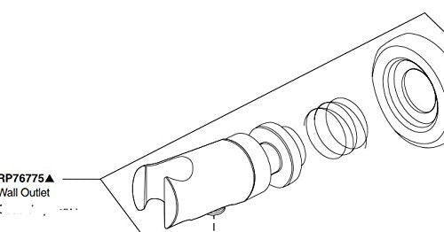 Chrome wall-mounted handshower holder with adjustable bracket and connecting ports shown in exploded view.
