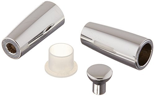 Chrome metal lever handle accent set including cylindrical sleeves, cream-colored collar, and small dome cap.