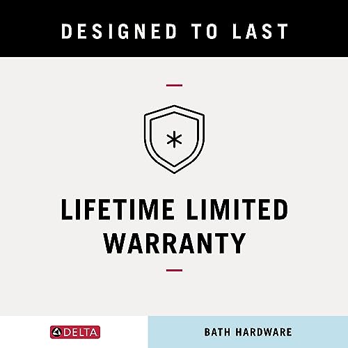 Delta Lahara chrome tissue holder with shield warranty icon displayed.