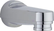 Chrome finish tub spout with pull-down diverter and wall-mounted round flange.