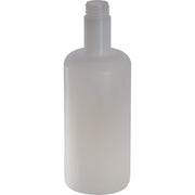 Clear plastic soap and lotion dispenser bottle with threaded neck and rounded cylindrical body.