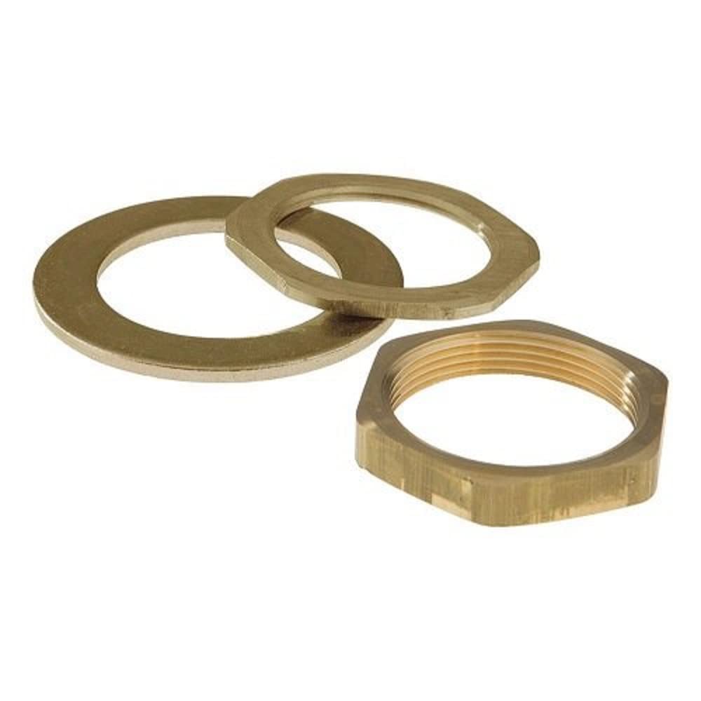 Two brass washers and one brass hex nut for Delta hand shower Roman tub fittings.