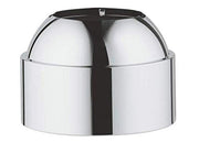 Chrome-finished dome-shaped cap with black accent stripe and mounting bracket on top.