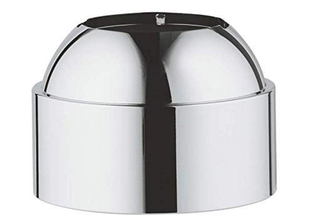 Chrome-finished dome-shaped cap with black accent stripe and mounting bracket on top.