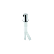 Chrome kitchen air gap with white plastic tube and dual outlet ports.