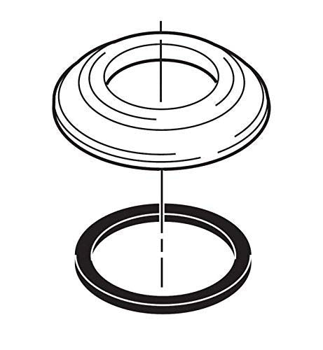 Chrome spout base with concentric rings and black gasket ring shown separated in exploded view.