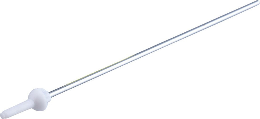 Chrome-finish horizontal rod with white handle connection point on left end.