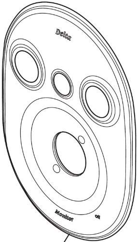 Chrome-finish Delta escutcheon plate with three upper valve ports and one larger lower port for 18 Series valves.