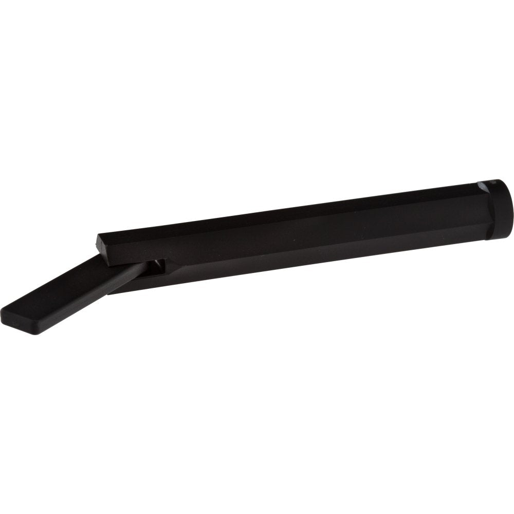 Black metal bathroom wrench with angled head and cylindrical handle.