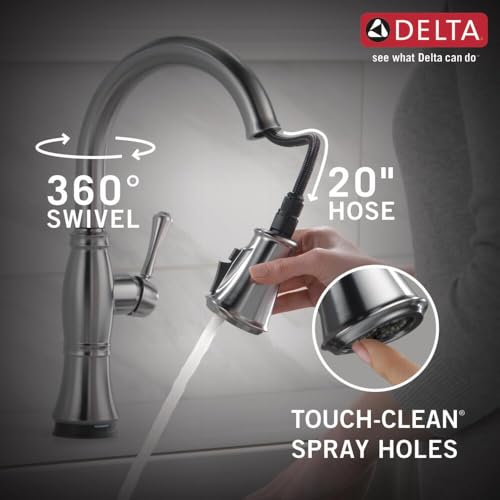 Delta Cassidy Single Handle Pull-Down Kitchen Faucet with Touch2O & ShieldSpray Technologies in Lumicoat Arctic Stainless Finish - 9197T-AR-PR-DST
