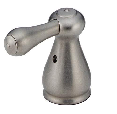 Stainless steel bathroom faucet lever handle with conical base and single extended lever arm.