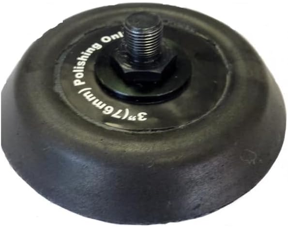 Black rubber backing pad with threaded center bolt and "3(Twb)(2mm) Polishing Ori" text molded on surface.