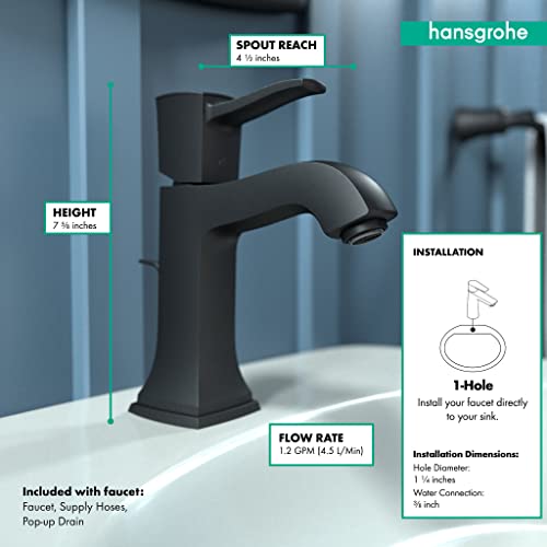 Hansgrohe 31300671 Metropol Classic Single-Hole Faucet 110 with Pop-Up Drain, 1.2 GPM in Matte Black