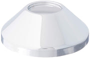 Chrome escutcheon with dome-shaped design and central circular opening for pipe installation.