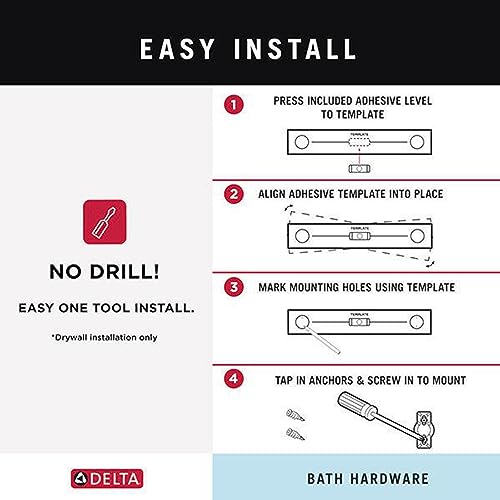 Matte black rectangular tissue holder with installation instructions showing adhesive template alignment and screw-in mountin