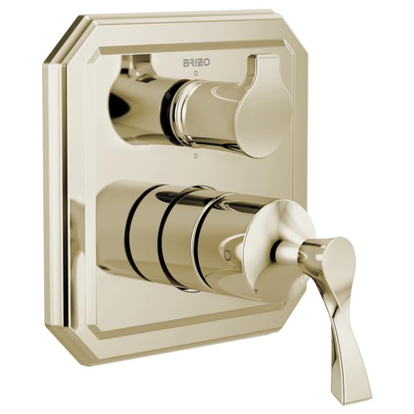 Brizo Virage pressure balance valve trim with upper diverter knob and lower lever handle in polished nickel finish.