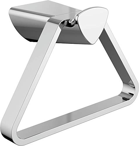 Chrome and white triangular towel holder with curved arms and mounting bracket.