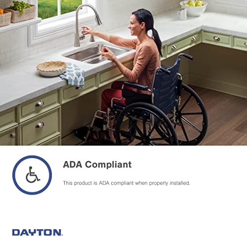 Stainless steel double bowl drop-in sink with two holes, shown installed in green cabinetry with wheelchair-accessible cleara