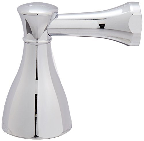 Chrome metal lever handle with conical base and curved spout for tub and shower installation.