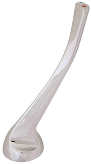 Chrome metal lever handle with curved design and mounting base, featuring red and blue indicator dots at top.