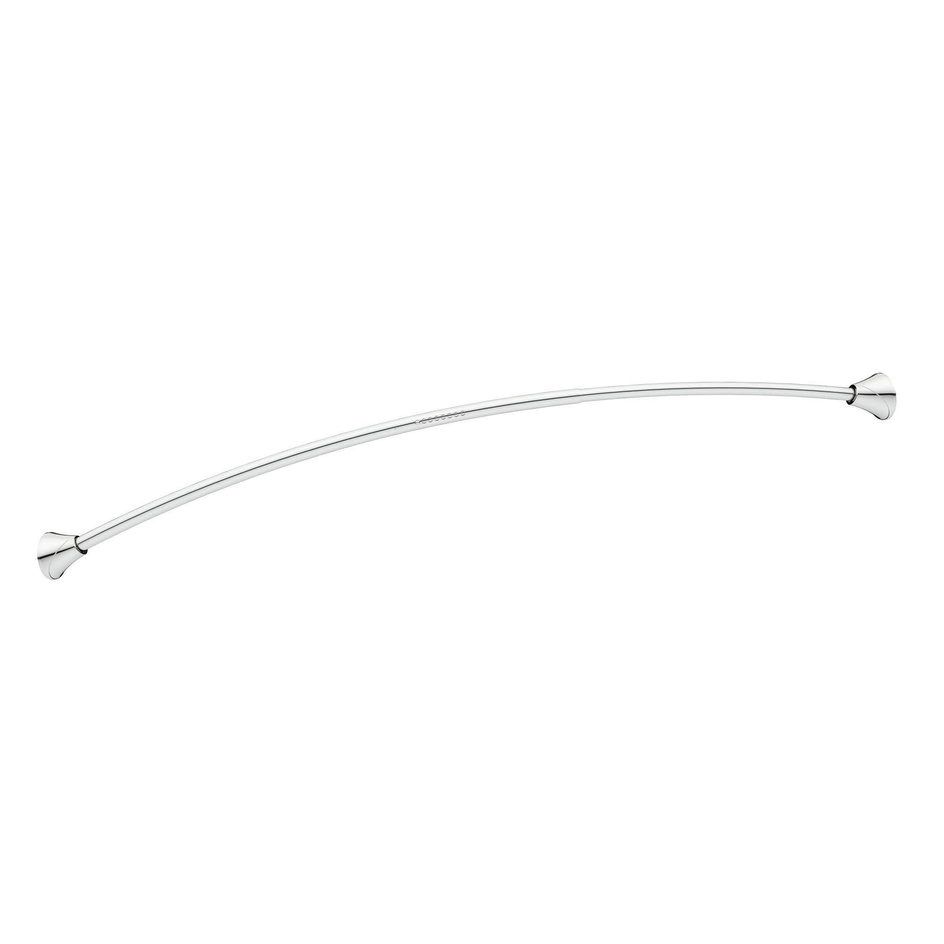 Chrome curved tension shower rod with wall-mounted brackets at each end.