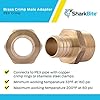 Brass male connector fitting with crimp ring and ferrule for plumbing installation.