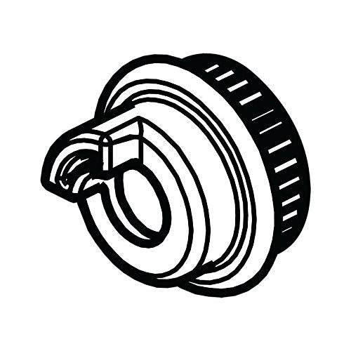 Black and white line drawing of a circular rotational limit stop with adjustment knob and serrated edge ring.