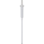 White plastic pump assembly with cylindrical body and narrow dispensing tube for soap or lotion.