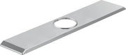 Chrome finish 8 inch escutcheon with circular opening and mounting hardware studs for Delta Pivotal faucet.