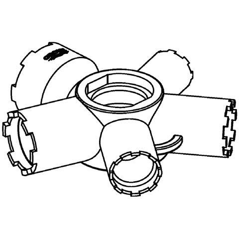 Chrome disassembling key tool with multiple grip handles for removing Grohe faucet cartridges and components.