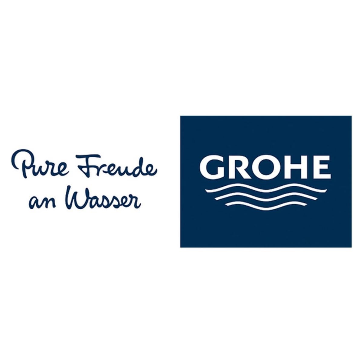 Grohe logo and "Pure Freude an Wasser" text on white and dark blue background.