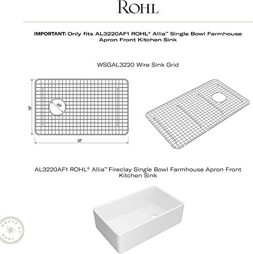 White wire grid sink protector with rectangular shape and fine mesh pattern for AL3220AF1 Rohl Allia kitchen sink.